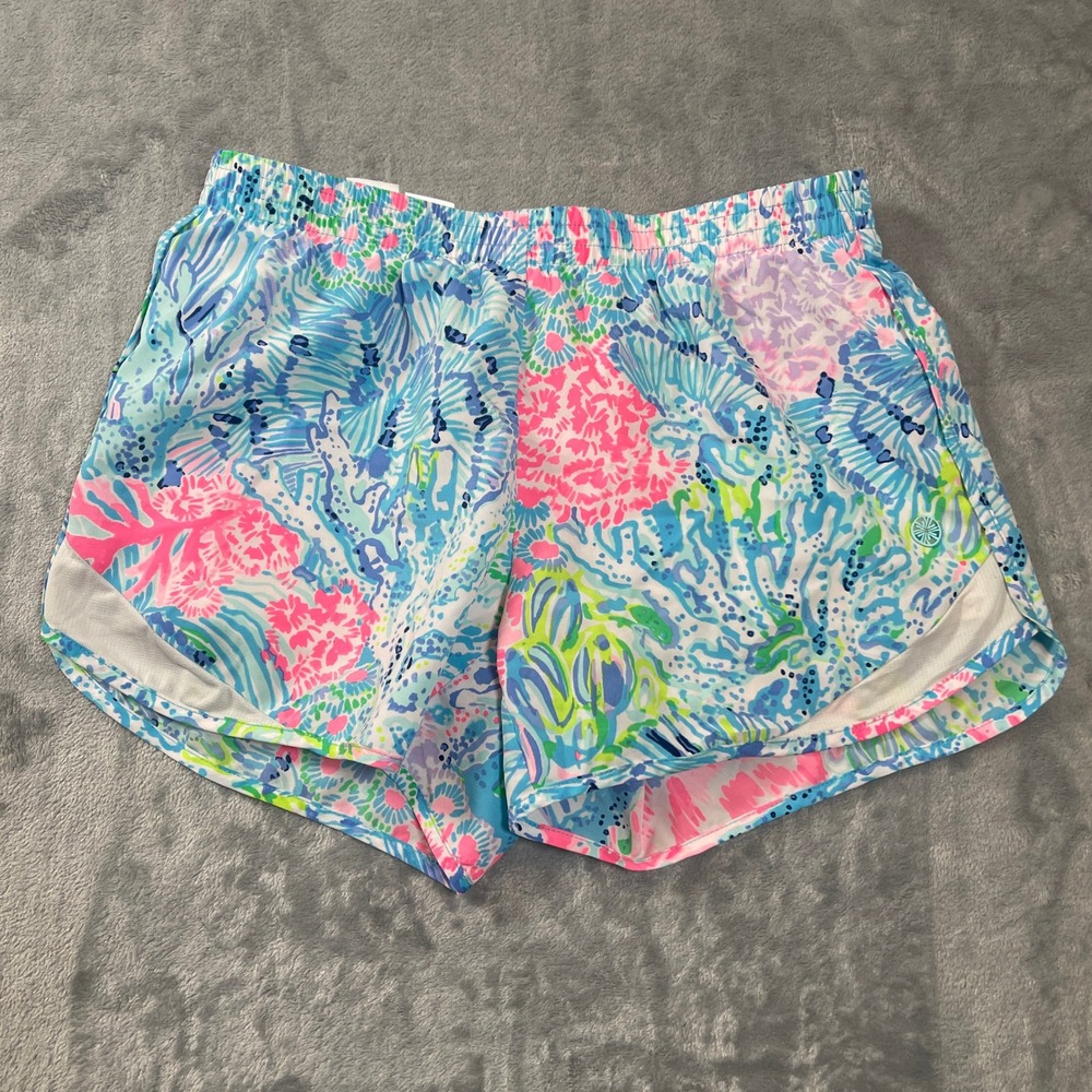 Lilly Pulitzer Shorts Women's XS Luxletic Ocean Trail Blue Pink Coral Print